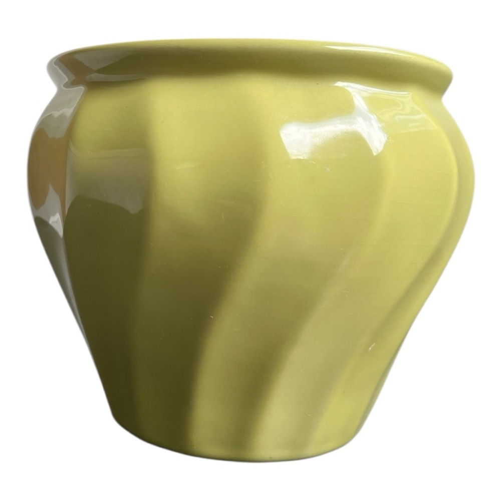 Vintage MCM Chartreuse Citrus Green Swirl 6 inch Planter Pottery